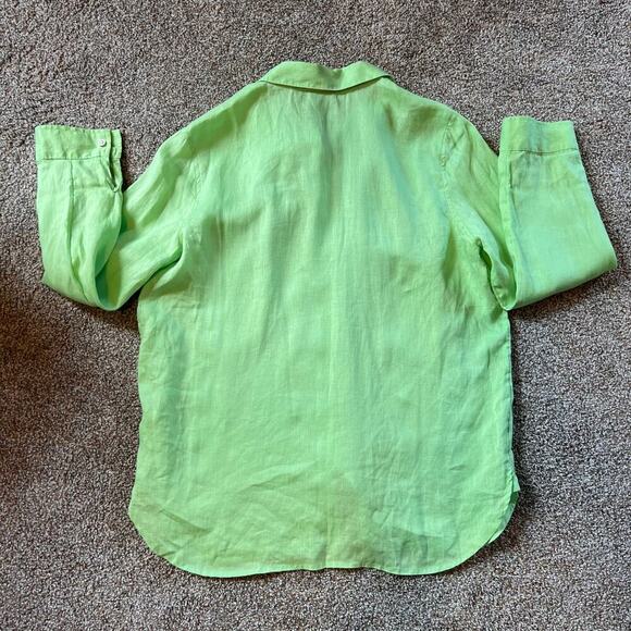 J. Jill Lime Green 100% Linen Button Down Shirt.  Size Small - Picture 5 of 8